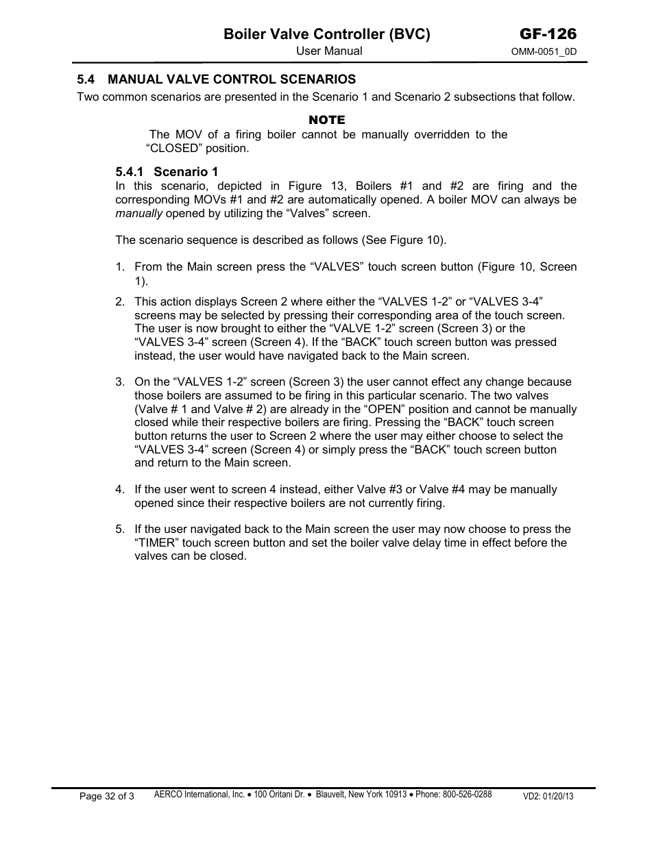 4 15bmanual valve control scenarios, 1 scenario 1, Boiler valve controller (bvc) | Gf-126 | AERCO Boiler Valve Controller (BVC) User Manual | Page 32 / 38