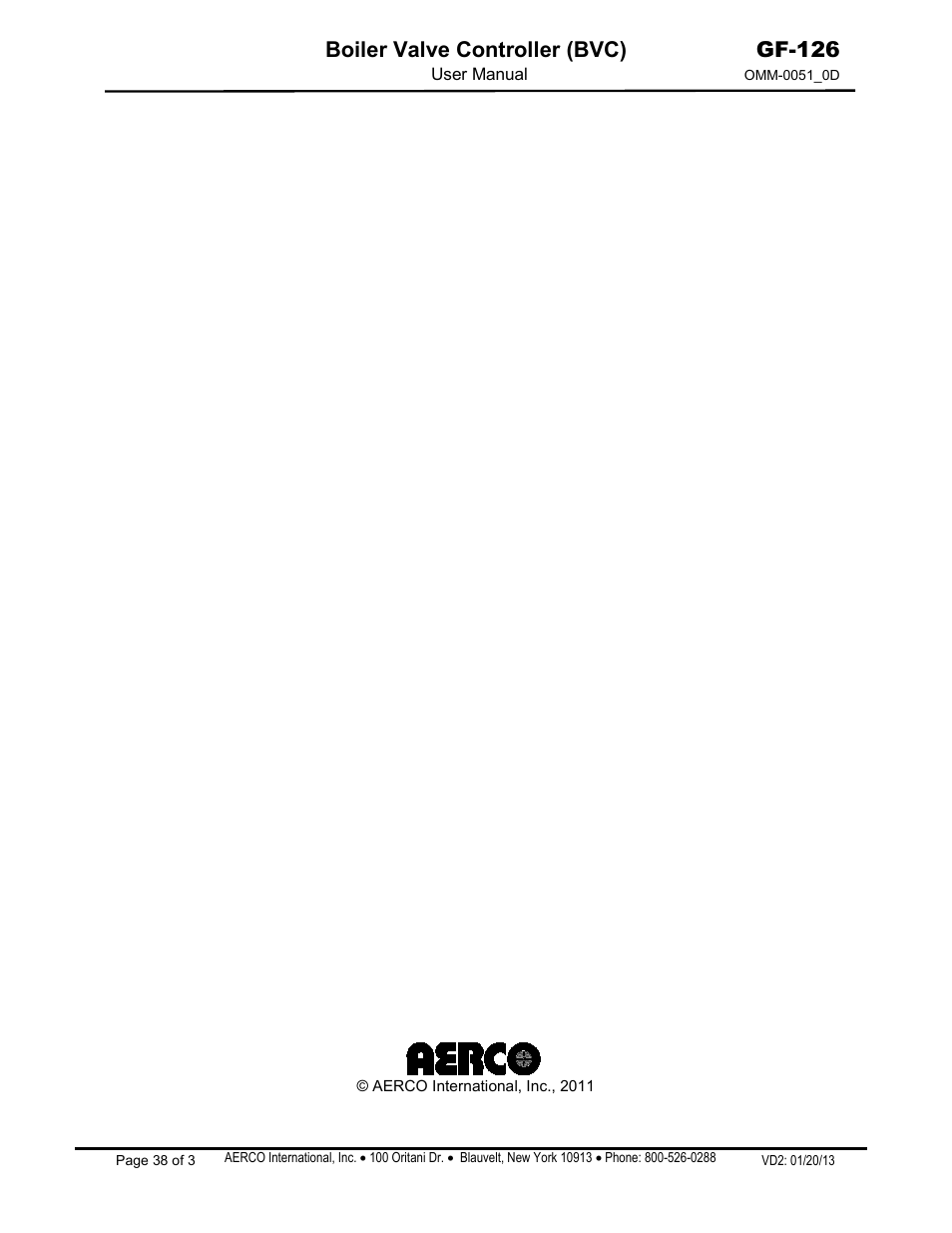 AERCO Boiler Valve Controller (BVC) User Manual | Page 38 / 38