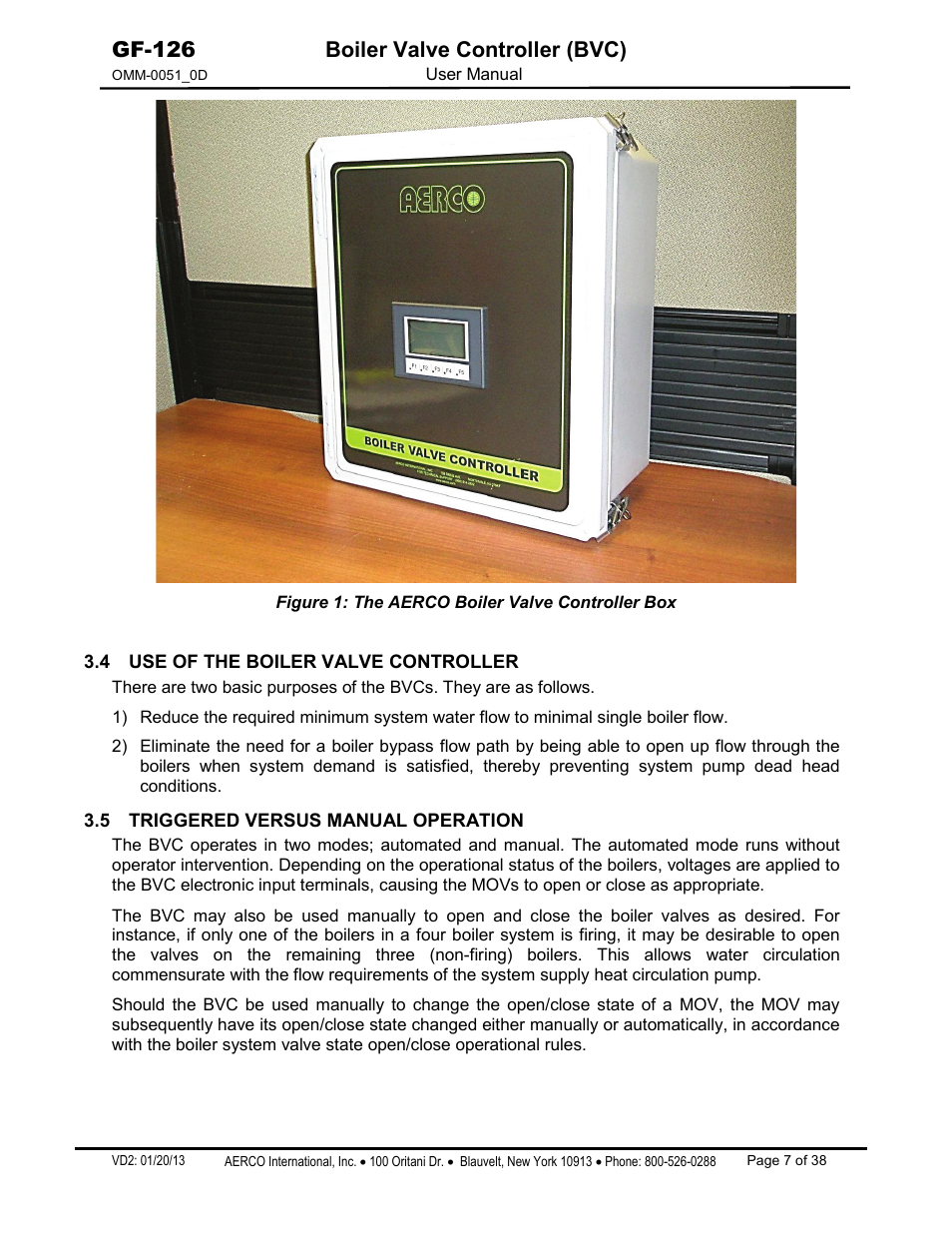 4 use of the boiler valve controller, 5 triggered versus manual operation, Gf-126 boiler valve controller (bvc) | AERCO Boiler Valve Controller (BVC) User Manual | Page 7 / 38