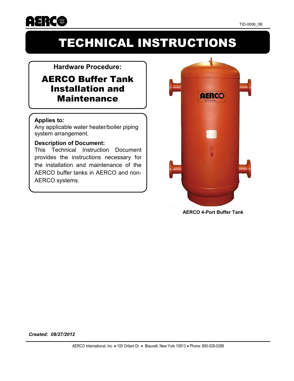 AERCO Buffer Tanks User Manual | 14 pages