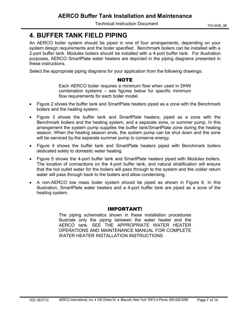 Buffer tank field piping, Aerco buffer tank installation and maintenance | AERCO Buffer Tanks User Manual | Page 7 / 14