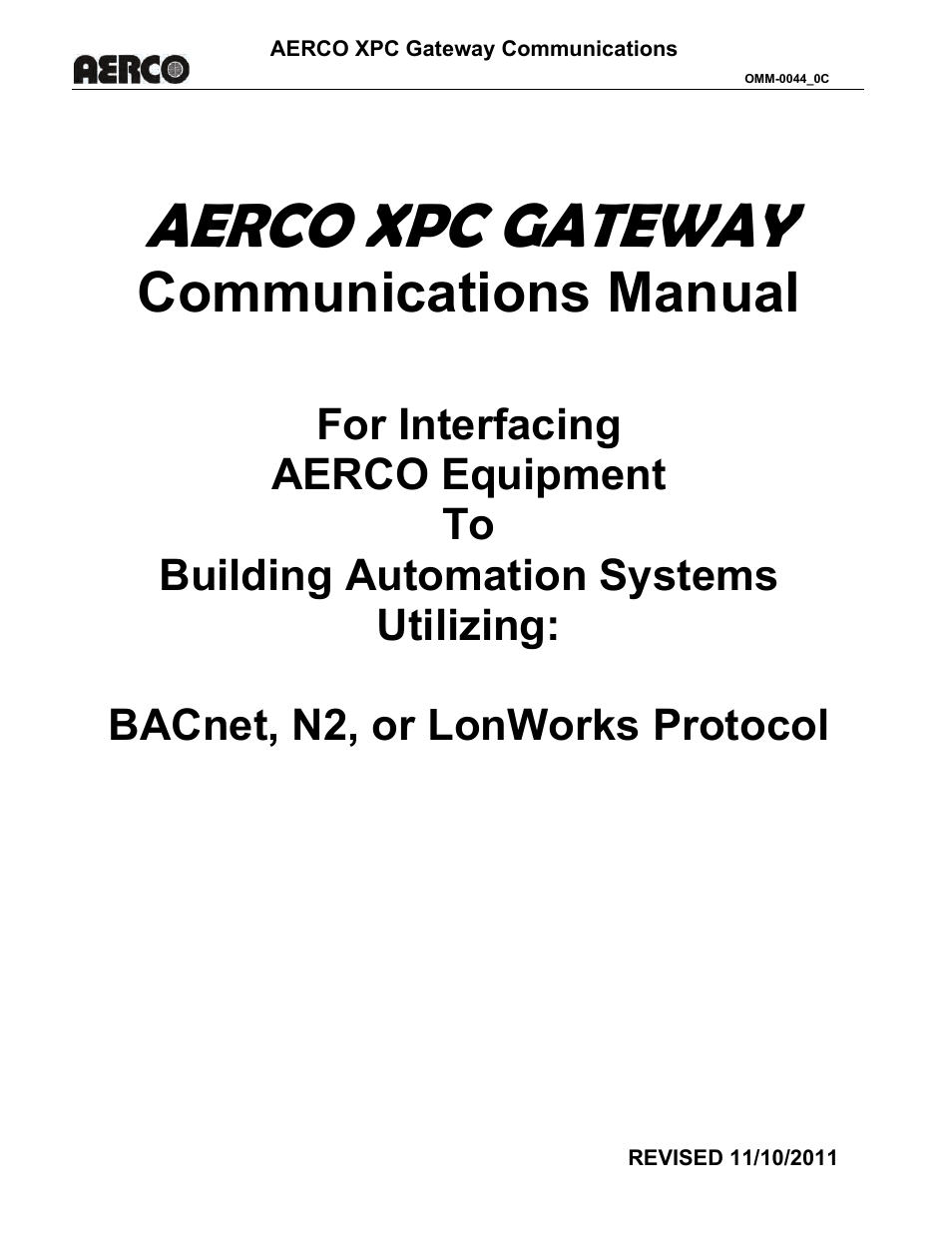 AERCO XPC GATEWAY Communications User Manual | 193 pages