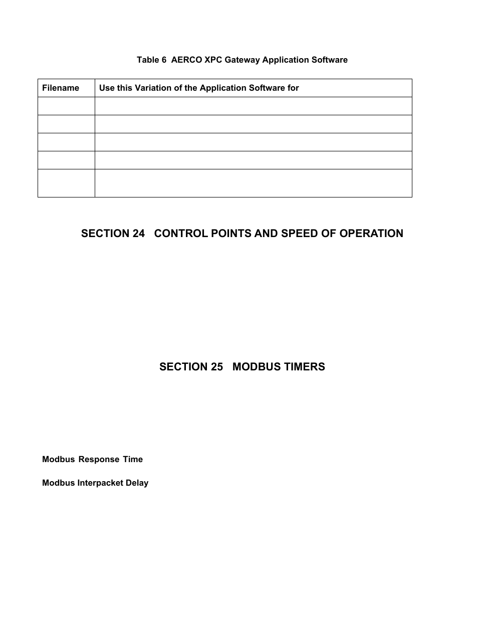 Section 24 control points and speed of operation, Section 25 modbus timers, Gf-122 aerco xpc gateway | AERCO XPC GATEWAY Communications User Manual | Page 121 / 193
