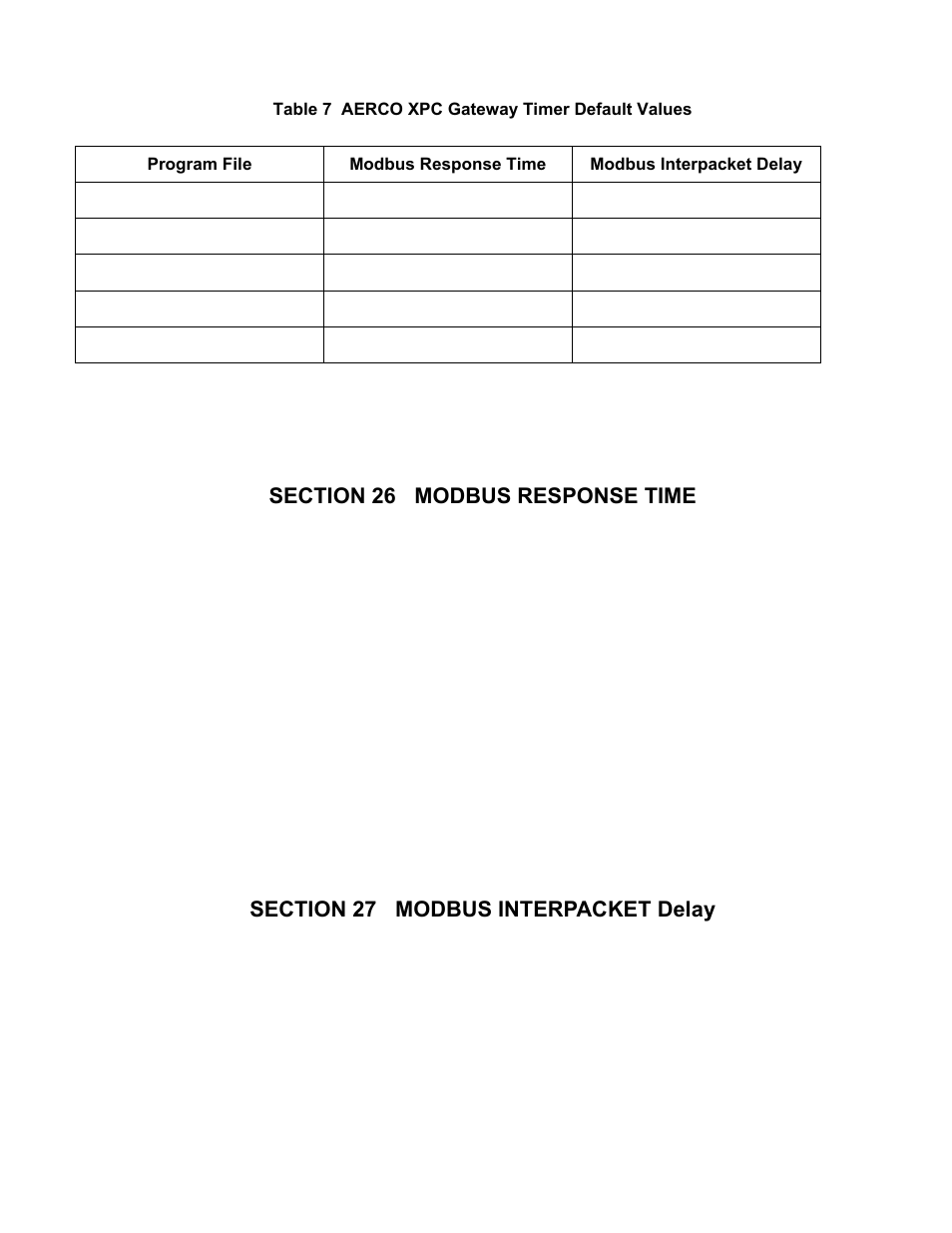 Section 26 modbus response time, Section 27 modbus interpacket delay, Gateway communications manual | AERCO XPC GATEWAY Communications User Manual | Page 122 / 193