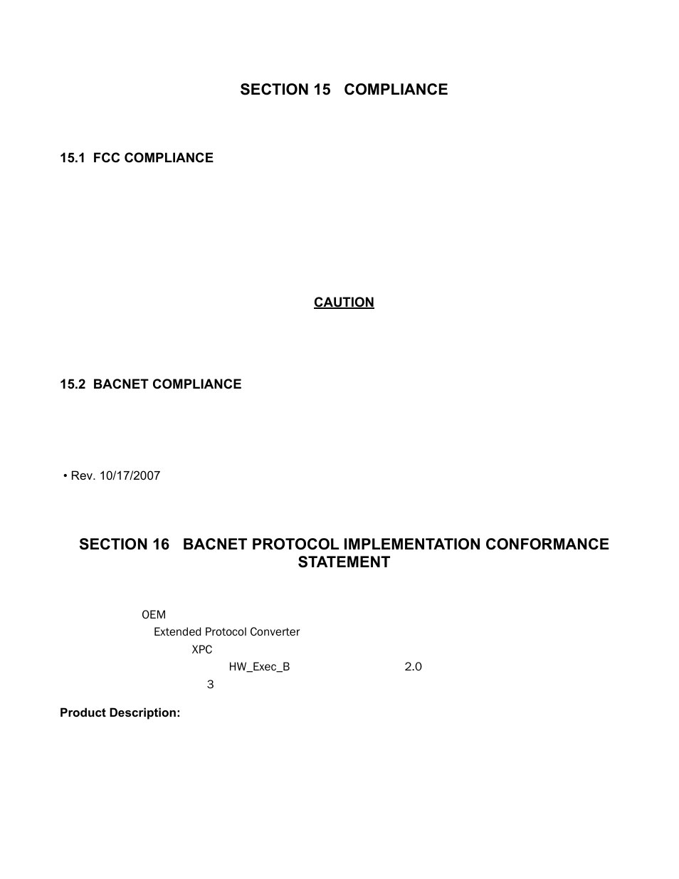 Section 15 compliance, 1 fcc compliance, 2 bacnet compliance | 1 fcc compliance 15.2 bacnet compliance, Gateway communications manual | AERCO XPC GATEWAY Communications User Manual | Page 94 / 193