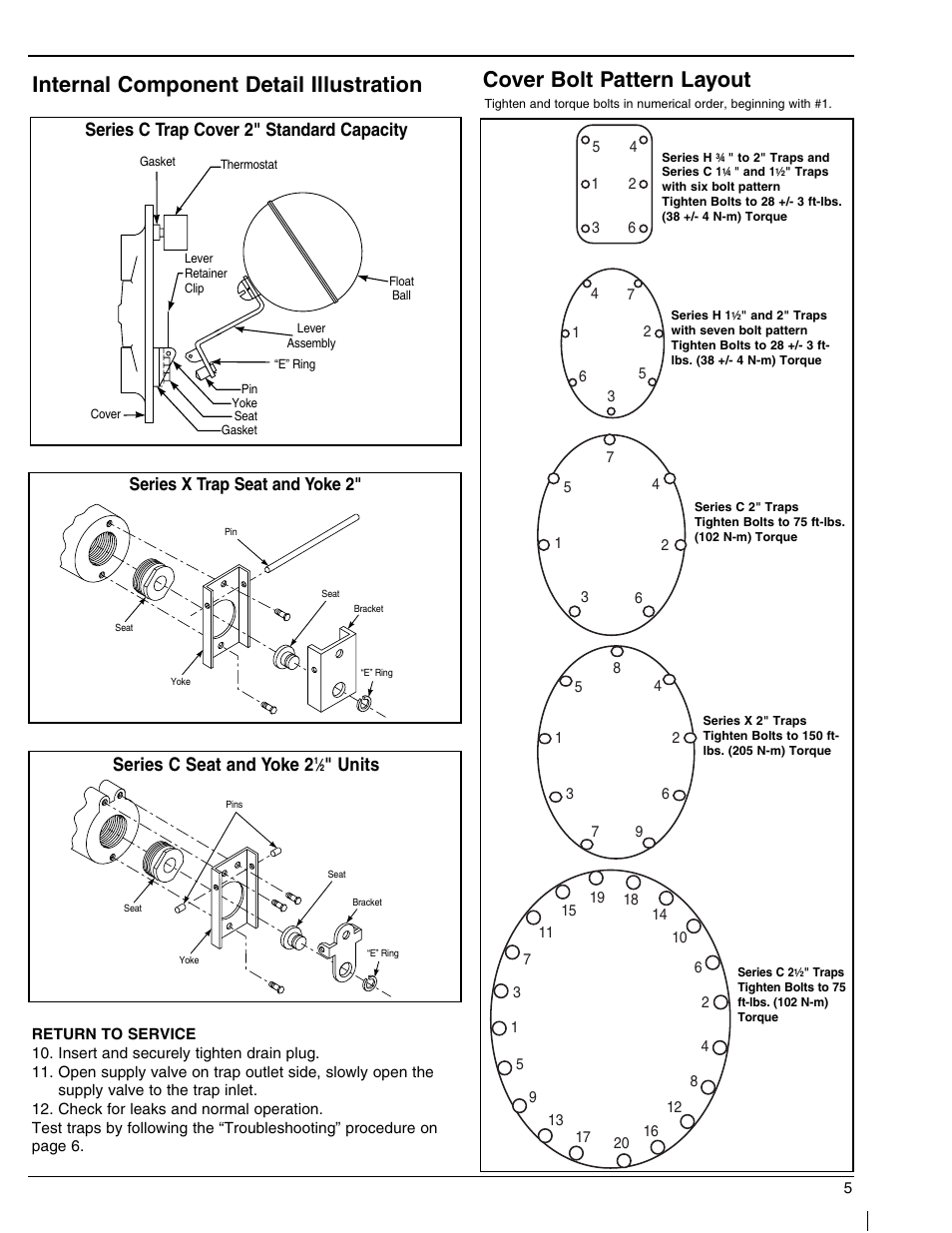 Series c trap cover 2" standard capacity, Series c seat and yoke 2, Units | Series x trap seat and yoke 2 | AERCO Float and Thermostatic Traps Series X User Manual | Page 5 / 6