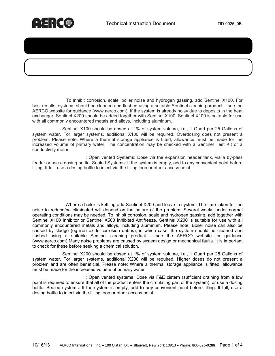 AERCO X500 – Inhibited Antifreeze User Manual | 4 pages