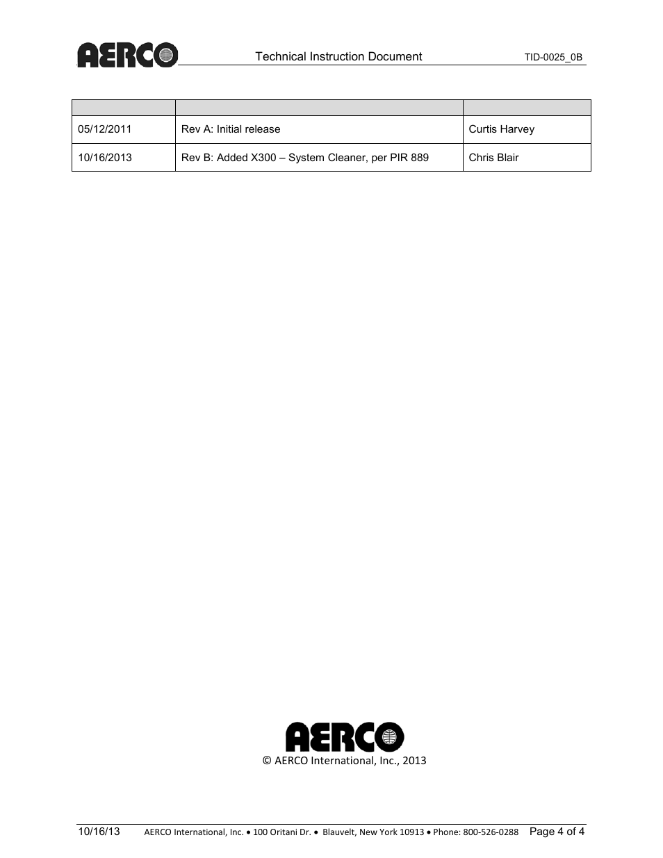 Sentinel product dosing information, Change log | AERCO X500 – Inhibited Antifreeze User Manual | Page 4 / 4