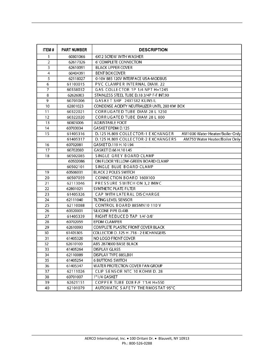 4 models am750/1000 spare parts list, Am series boilers and water heaters | AERCO AM Series Boiler User Manual User Manual | Page 148 / 156