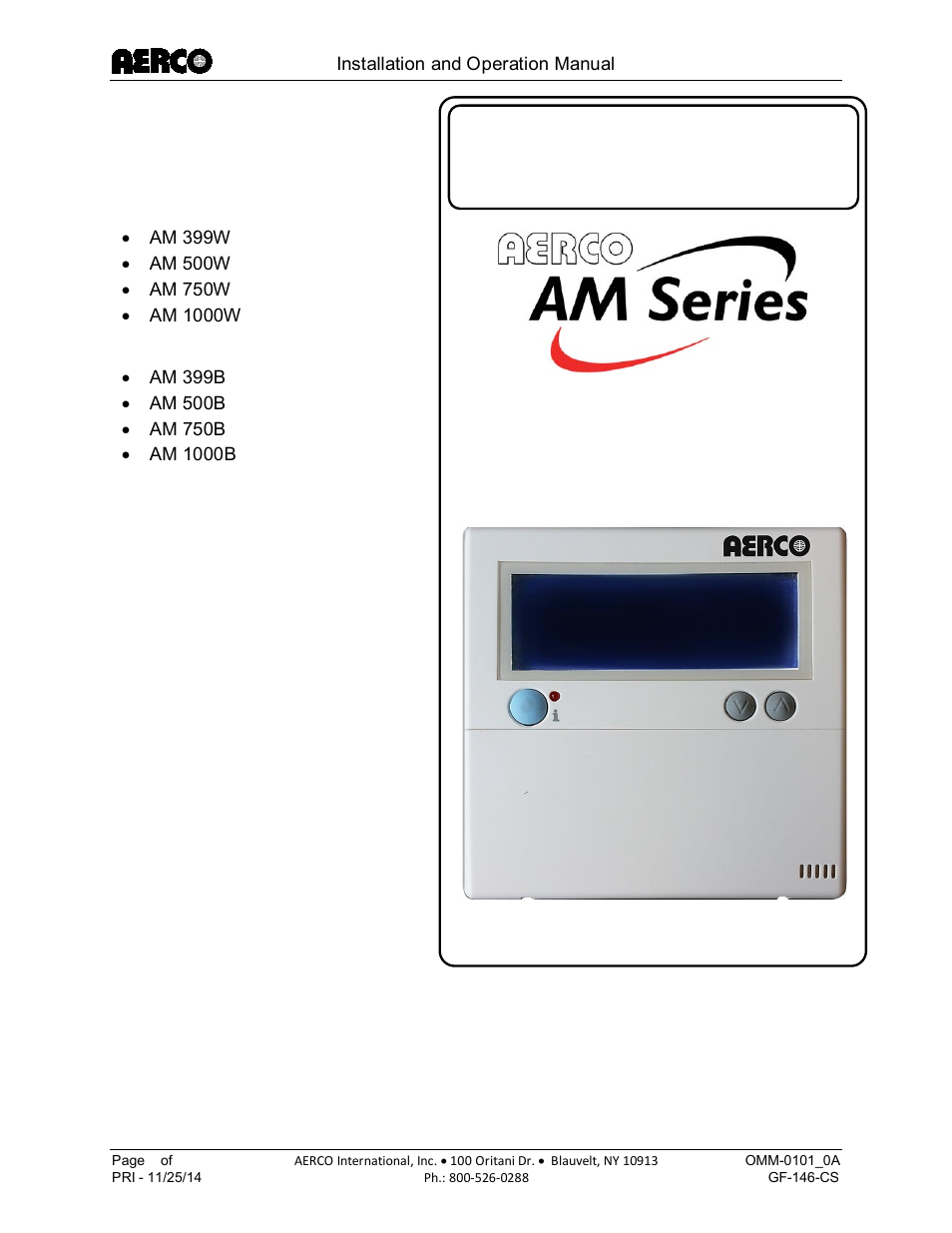 AERCO AM Series Boiler Cascade Sequencer Controller User Manual | 26 pages