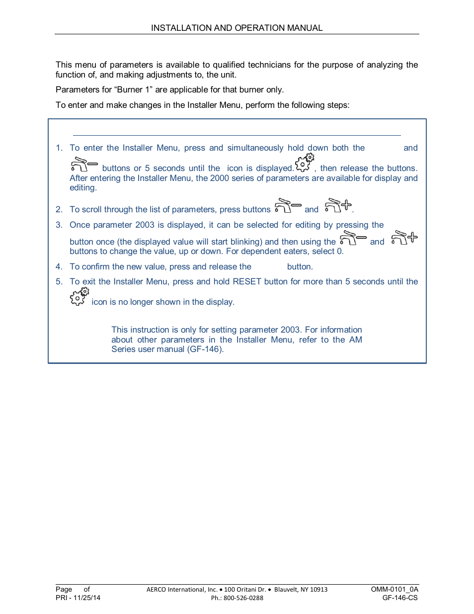 1 am series controller - installer menu navigation, Am series cascade sequencer | AERCO AM Series Boiler Cascade Sequencer Controller User Manual | Page 18 / 26