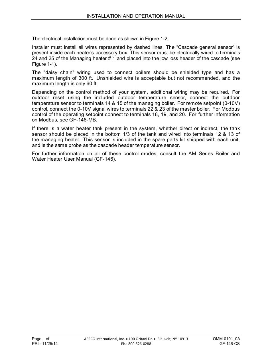 2 electrical installation, Am series cascade sequencer | AERCO AM Series Boiler Cascade Sequencer Controller User Manual | Page 6 / 26