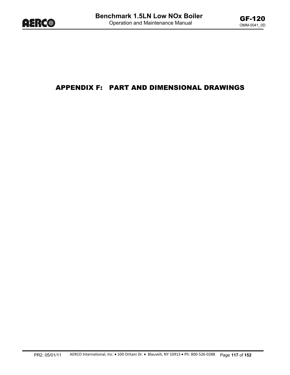 Appendix f: part and dimensional drawings, Benchmark 1.5ln low nox boiler, Gf-120 | AERCO BMK 1.5 LN July 2011 User Manual | Page 117 / 152