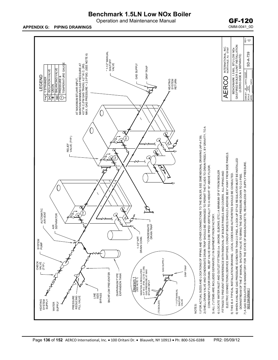 Benchmark 1.5ln low nox boiler, Gf-120, Aerco | Operation and maintenance manual, Appendix g: piping drawings, Legend | AERCO BMK 1.5 LN July 2011 User Manual | Page 136 / 152