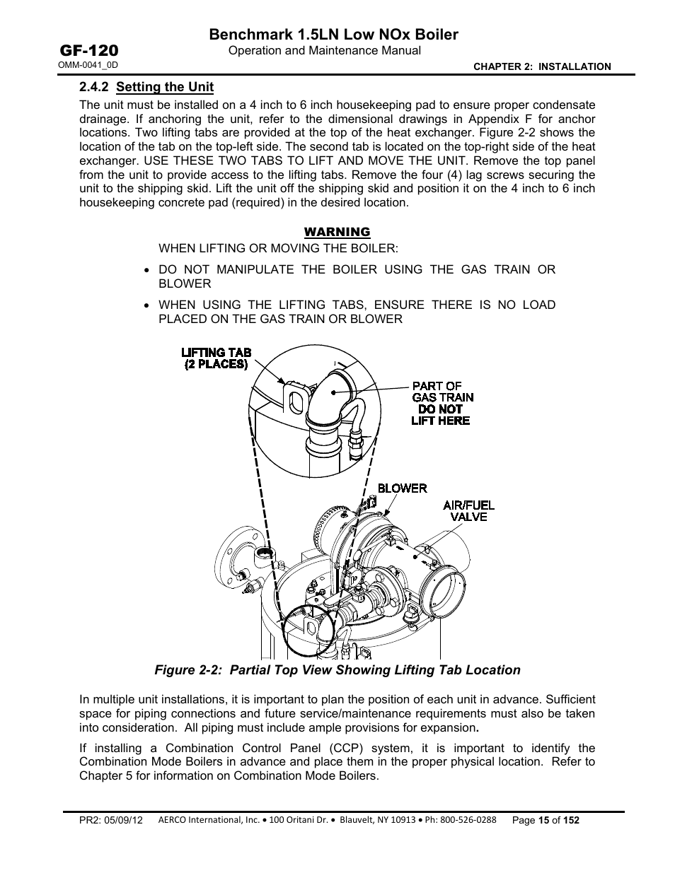 2 setting the unit, Benchmark 1.5ln low nox boiler, Gf-120 | AERCO BMK 1.5 LN July 2011 User Manual | Page 15 / 152