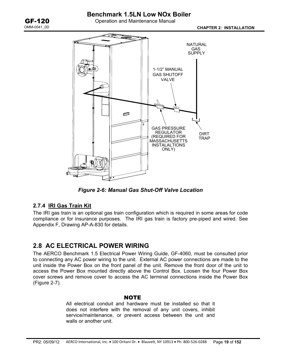 4 iri gas train kit, 8 ac electrical power wiring, Benchmark 1.5ln low nox boiler | Gf-120 | AERCO BMK 1.5 LN July 2011 User Manual | Page 19 / 152