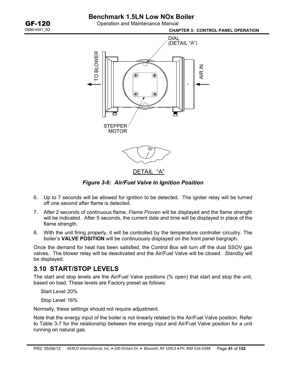 10 start/stop levels, Benchmark 1.5ln low nox boiler, Gf-120 | AERCO BMK 1.5 LN July 2011 User Manual | Page 41 / 152