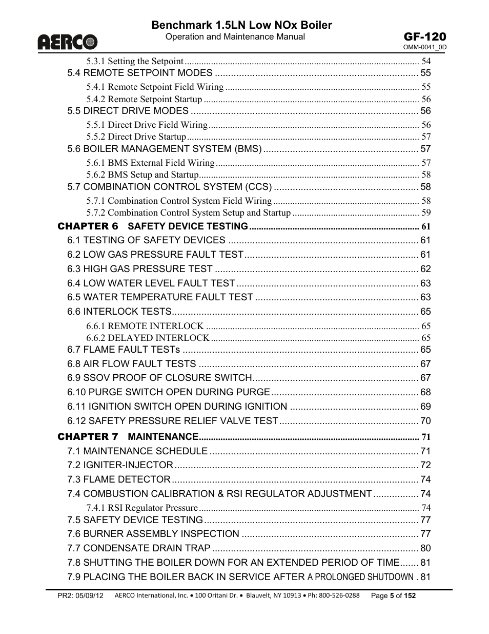 Benchmark 1.5ln low nox boiler, Gf-120 | AERCO BMK 1.5 LN July 2011 User Manual | Page 5 / 152