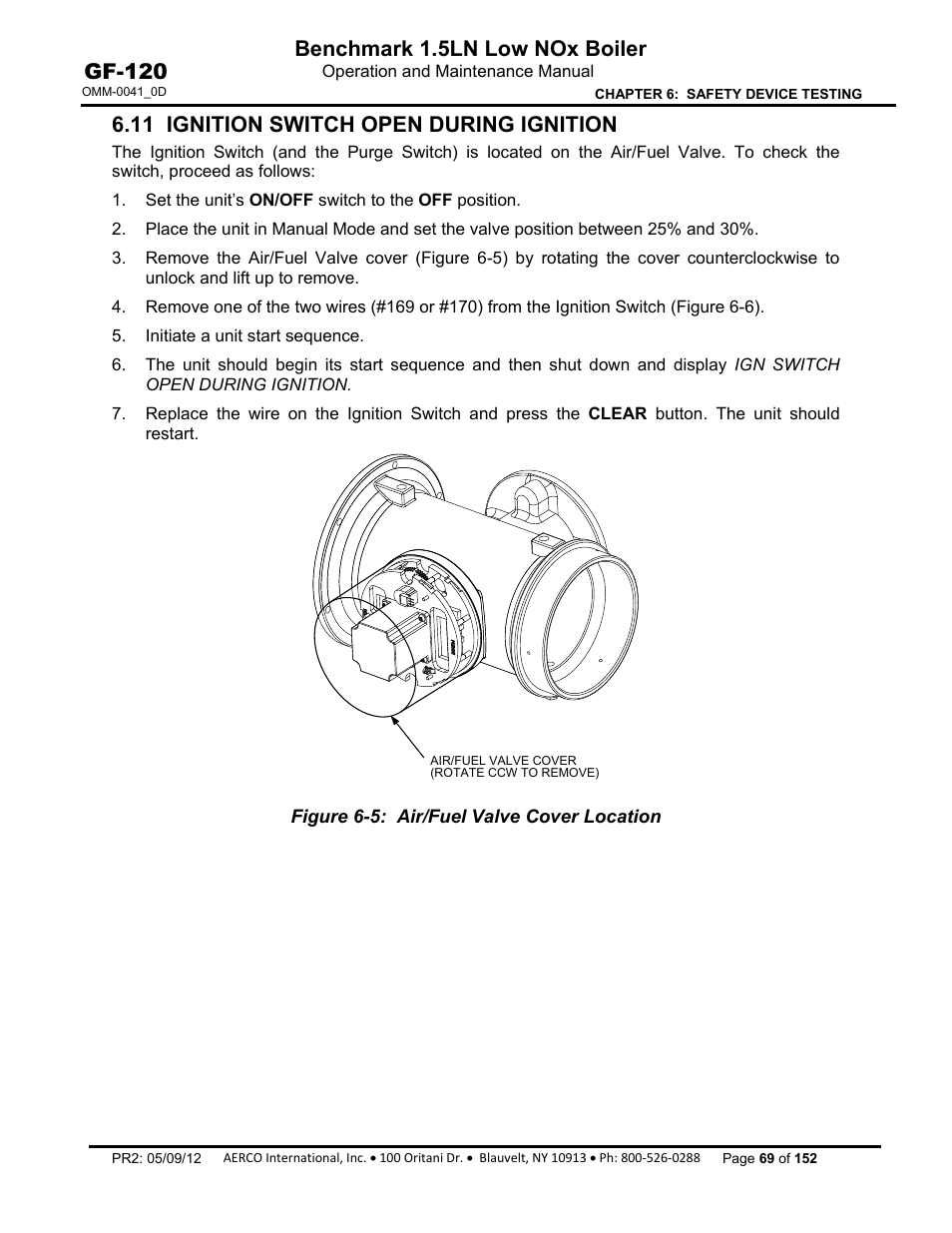 11 ignition switch open during ignition, Benchmark 1.5ln low nox boiler, Gf-120 | AERCO BMK 1.5 LN July 2011 User Manual | Page 69 / 152