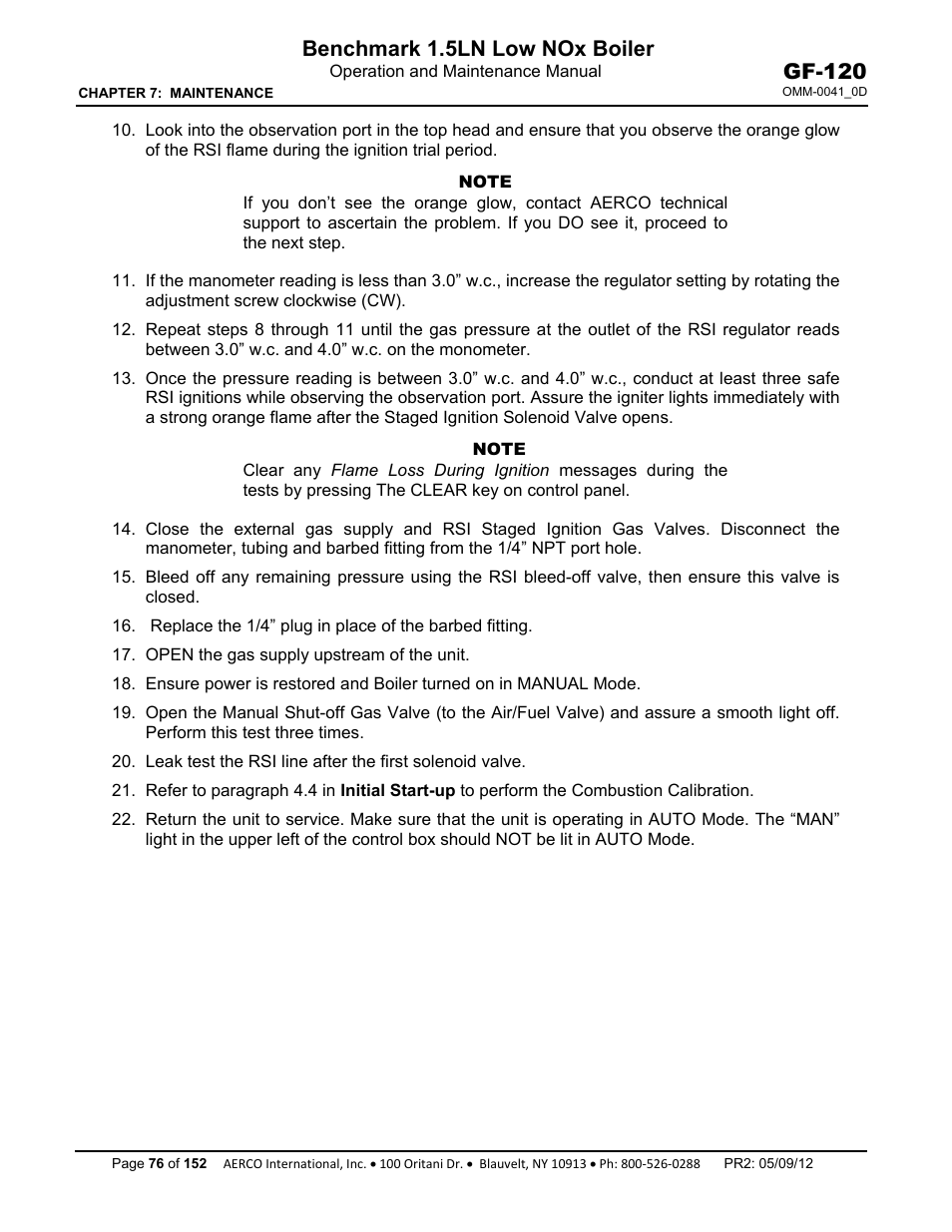 Benchmark 1.5ln low nox boiler, Gf-120 | AERCO BMK 1.5 LN July 2011 User Manual | Page 76 / 152