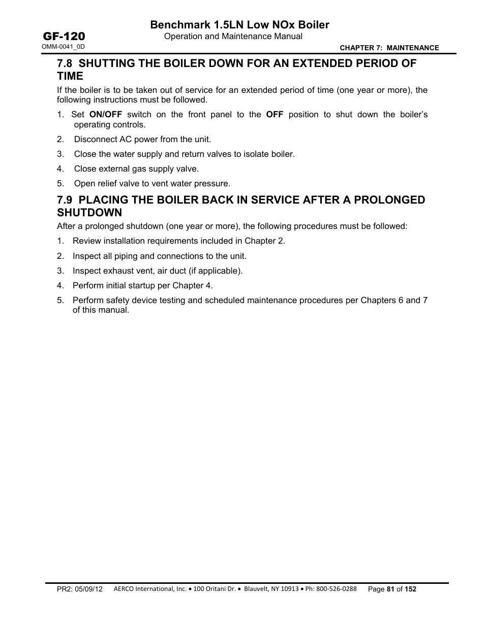 Benchmark 1.5ln low nox boiler, Gf-120 | AERCO BMK 1.5 LN July 2011 User Manual | Page 81 / 152