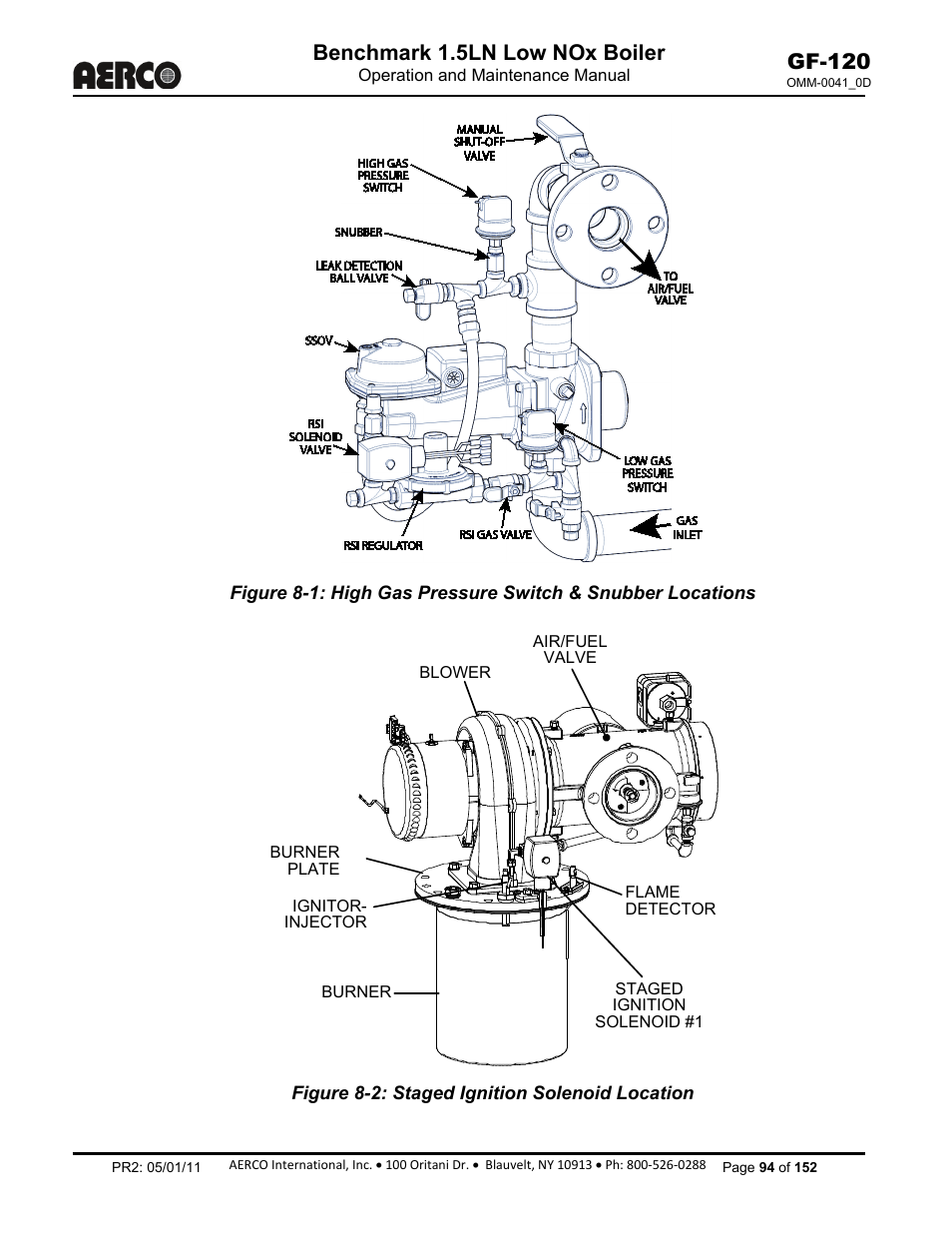 Figure 8-2: staged ignition solenoid location, Benchmark 1.5ln low nox boiler, Gf-120 | AERCO BMK 1.5 LN July 2011 User Manual | Page 94 / 152