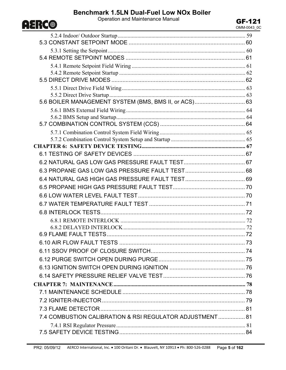 Benchmark 1.5ln dual-fuel low nox boiler, Gf-121 | AERCO BMK 1.5 LN Dual Fuel Feb 2013 User Manual | Page 5 / 162