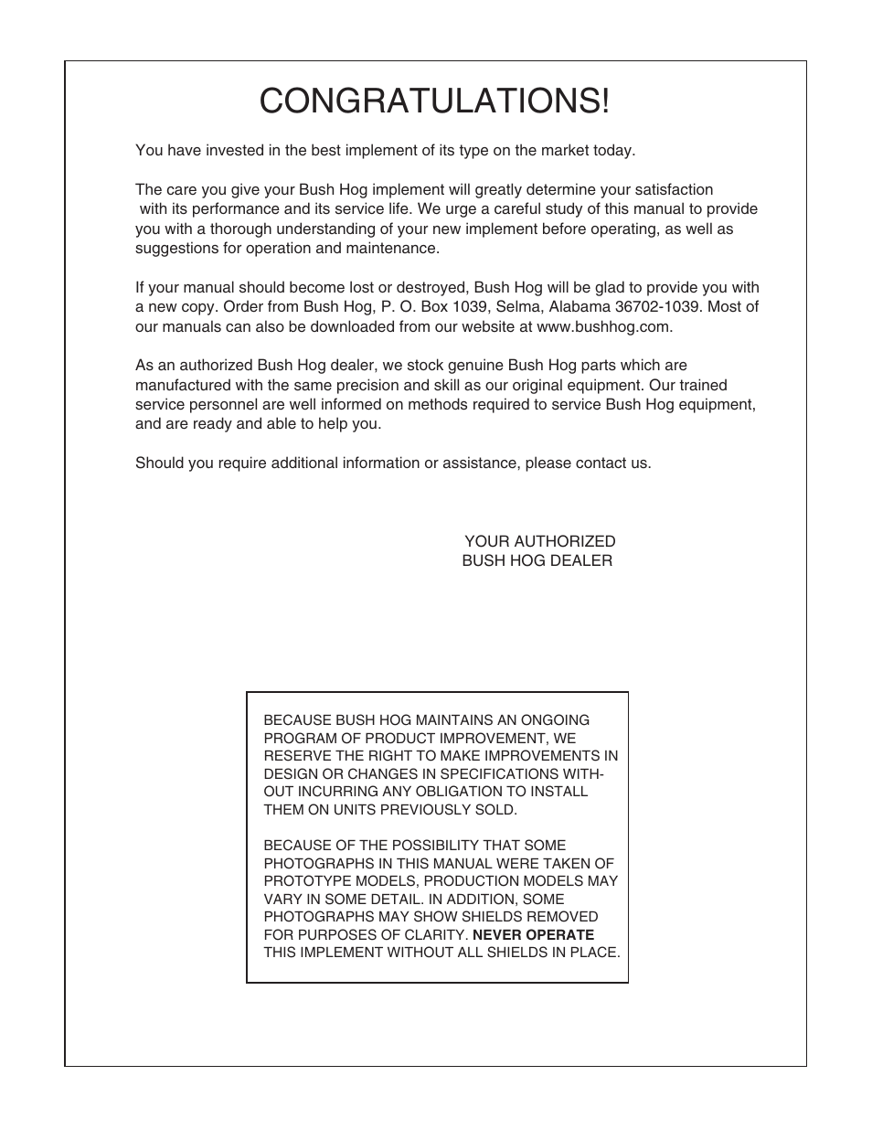 Bush Hog RTN User Manual | Page 2 / 20