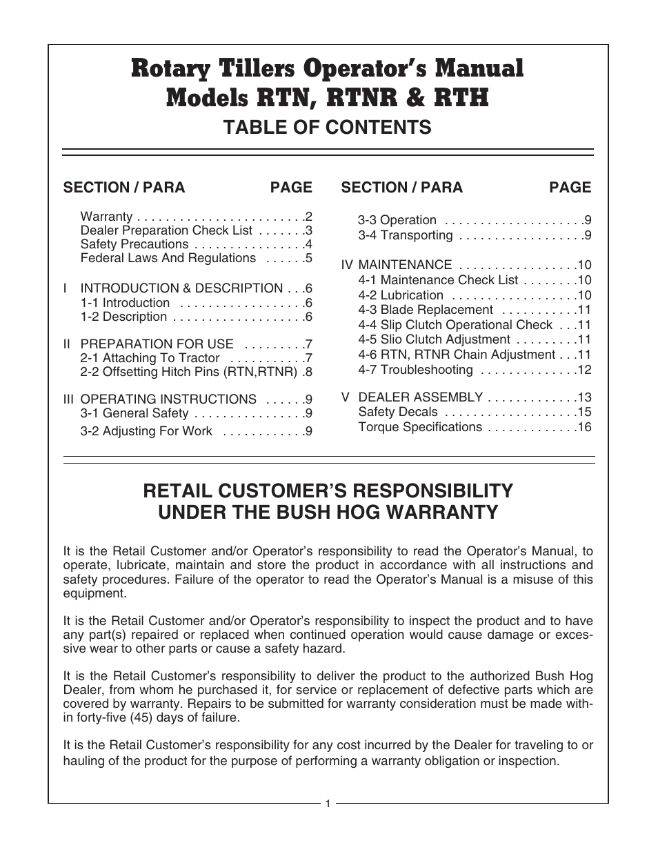 Bush Hog RTN User Manual | Page 3 / 20