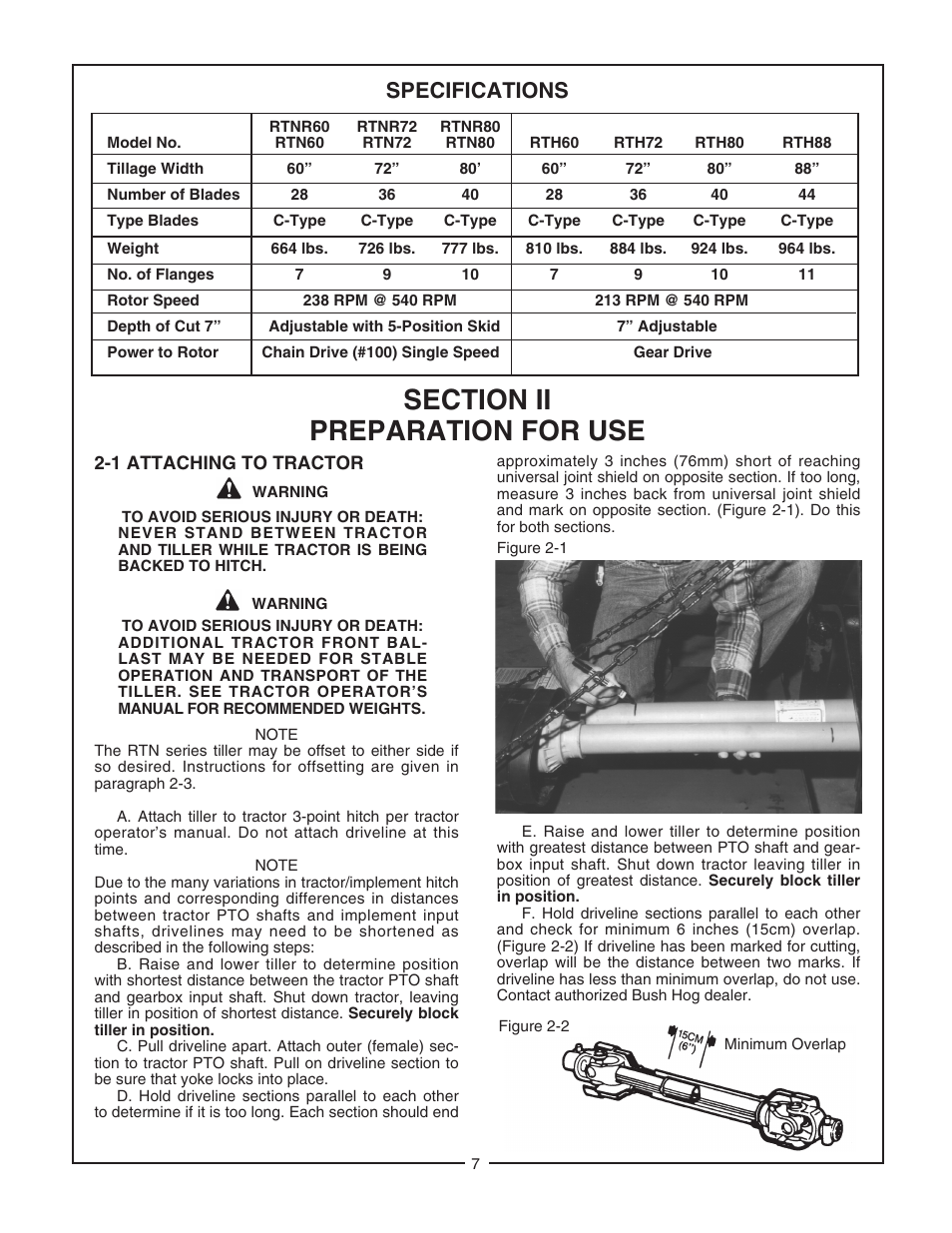 Specifications | Bush Hog RTN User Manual | Page 9 / 20