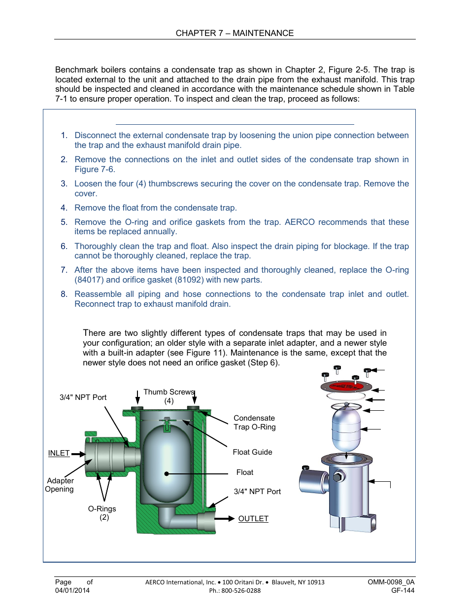 7 condensate drain trap | AERCO BMK 2000DF User Manual | Page 100 / 196