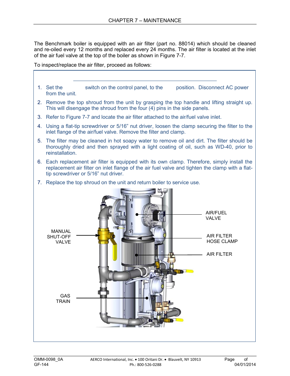8 air filter cleaning & replacement | AERCO BMK 2000DF User Manual | Page 101 / 196