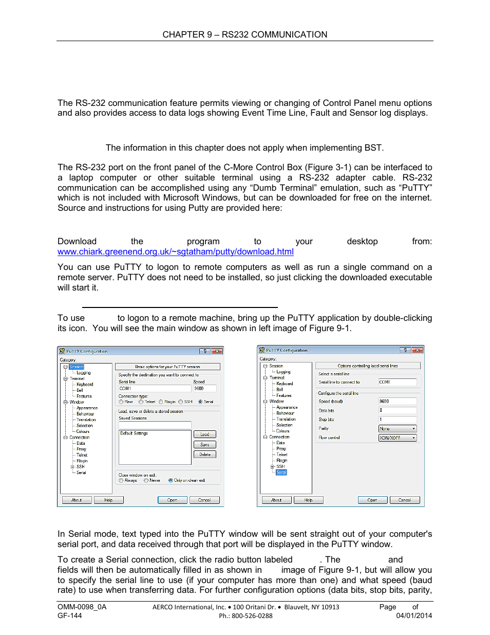 Chapter 9. rs-232 communication, 1 introduction, 1 acquiring the putty application | Chapter 9, Rs-232 communication | AERCO BMK 2000DF User Manual | Page 117 / 196