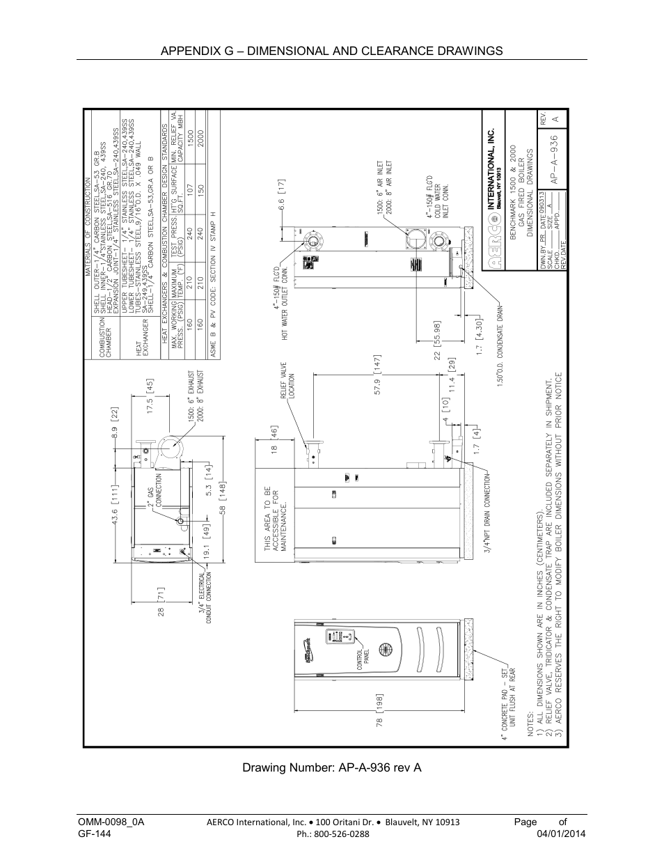 Appendix g: dimensional and clearance drawings, Appendix g, Dimensional and clearance drawings | AERCO BMK 2000DF User Manual | Page 159 / 196