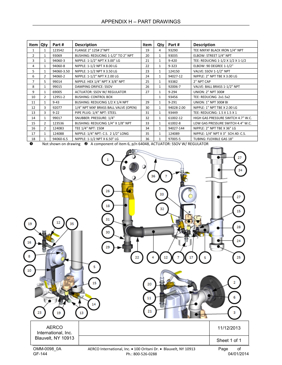 Appendix h – part drawings | AERCO BMK 2000DF User Manual | Page 171 / 196