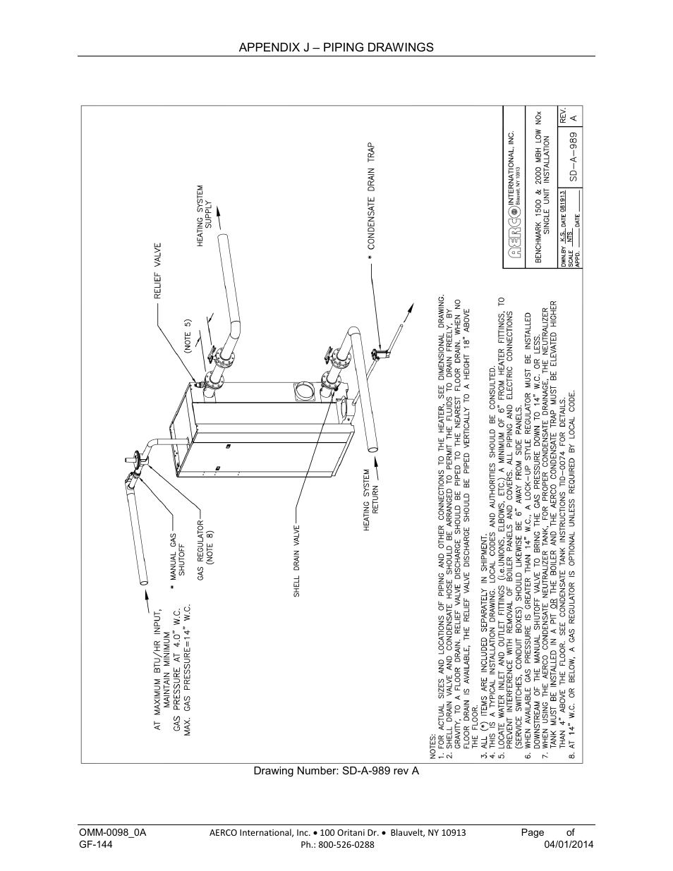 Appendix j: piping drawings, Appendix j, Piping drawings | AERCO BMK 2000DF User Manual | Page 183 / 196