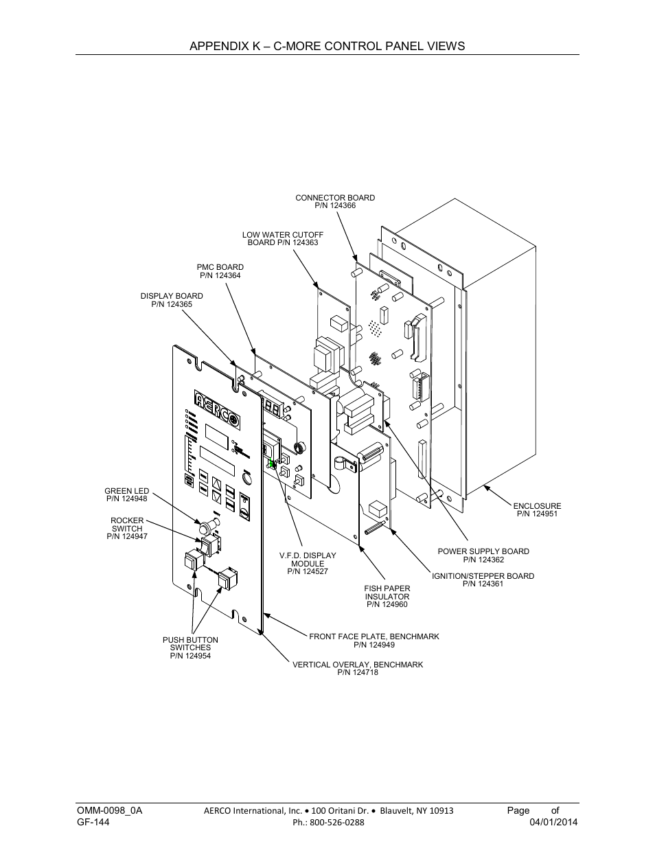 Appendix k: c-more control panel views, Appendix k, C-more control panel views | Benchmark control panel exploded view, Figure k-1: benchmark control panel exploded view, Appendix k – c-more control panel views | AERCO BMK 2000DF User Manual | Page 189 / 196