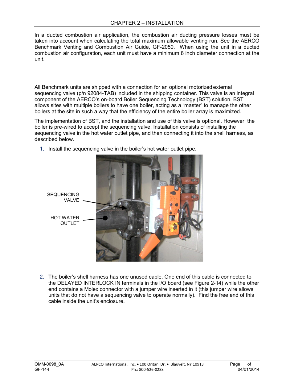 14 sequencing valve installation | AERCO BMK 2000DF User Manual | Page 33 / 196