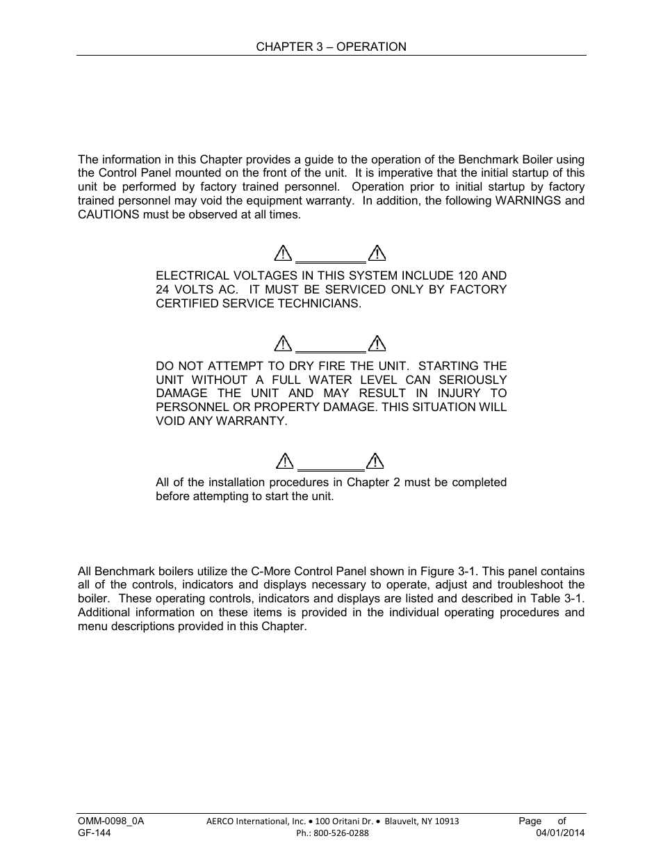 Chapter 3. operation, 1 introduction, 2 control panel description | Chapter 3, Operation | AERCO BMK 2000DF User Manual | Page 35 / 196
