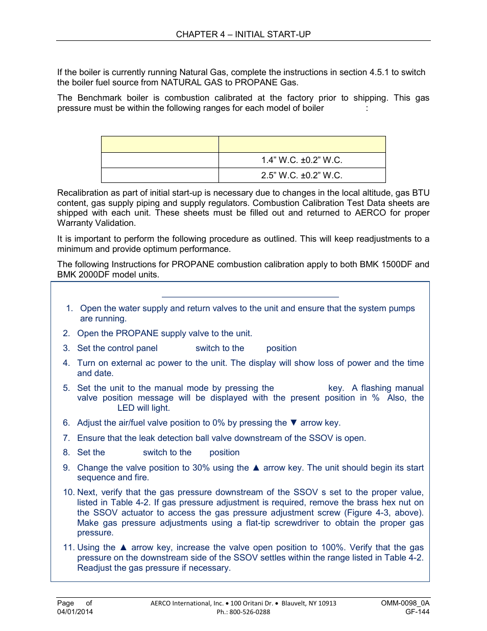 4 propane combustion calibration | AERCO BMK 2000DF User Manual | Page 60 / 196