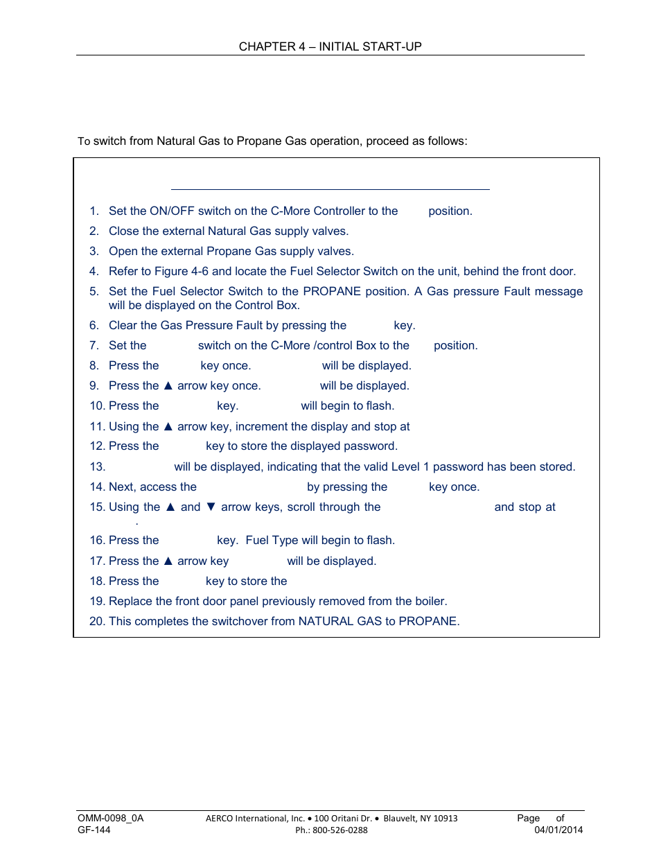 5 dual-fuel switchover instructions, 1 switchover from natural gas to propane | AERCO BMK 2000DF User Manual | Page 63 / 196