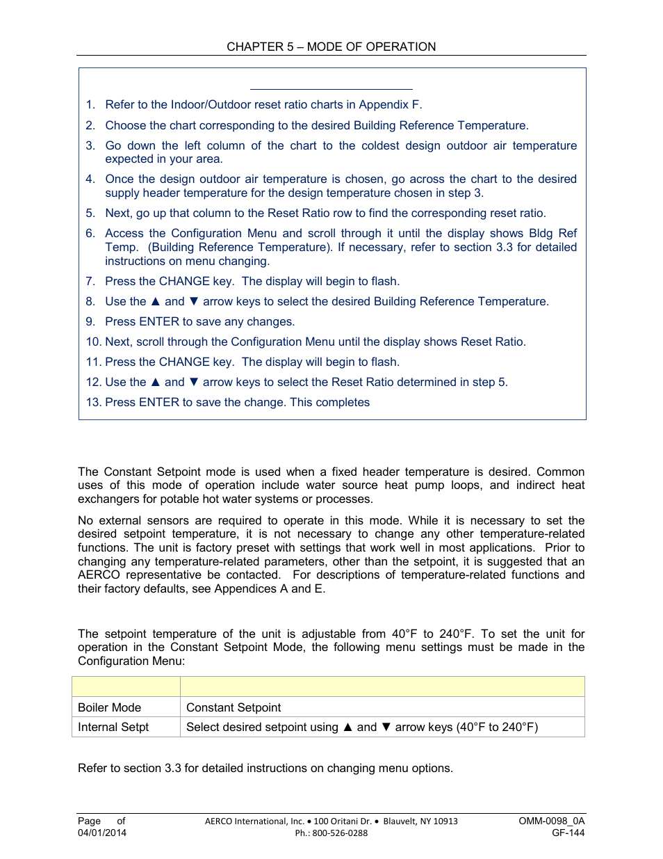 3 constant setpoint mode, 1 setting the setpoint | AERCO BMK 2000DF User Manual | Page 70 / 196