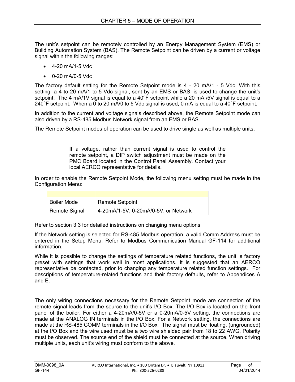 4 remote setpoint modes, 1 remote setpoint field wiring | AERCO BMK 2000DF User Manual | Page 71 / 196