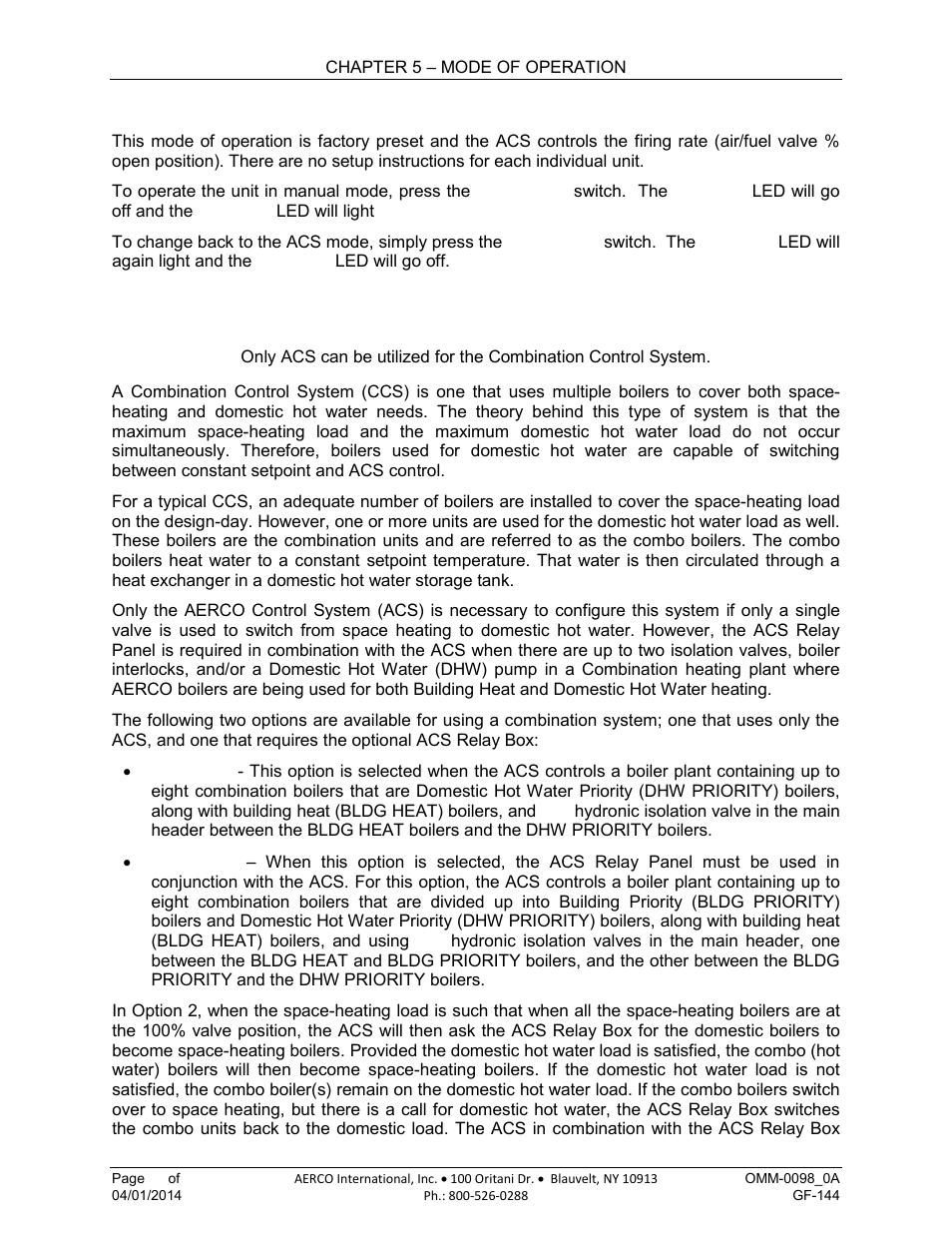 2 acs setup and startup, 7 combination control system (ccs) | AERCO BMK 2000DF User Manual | Page 74 / 196