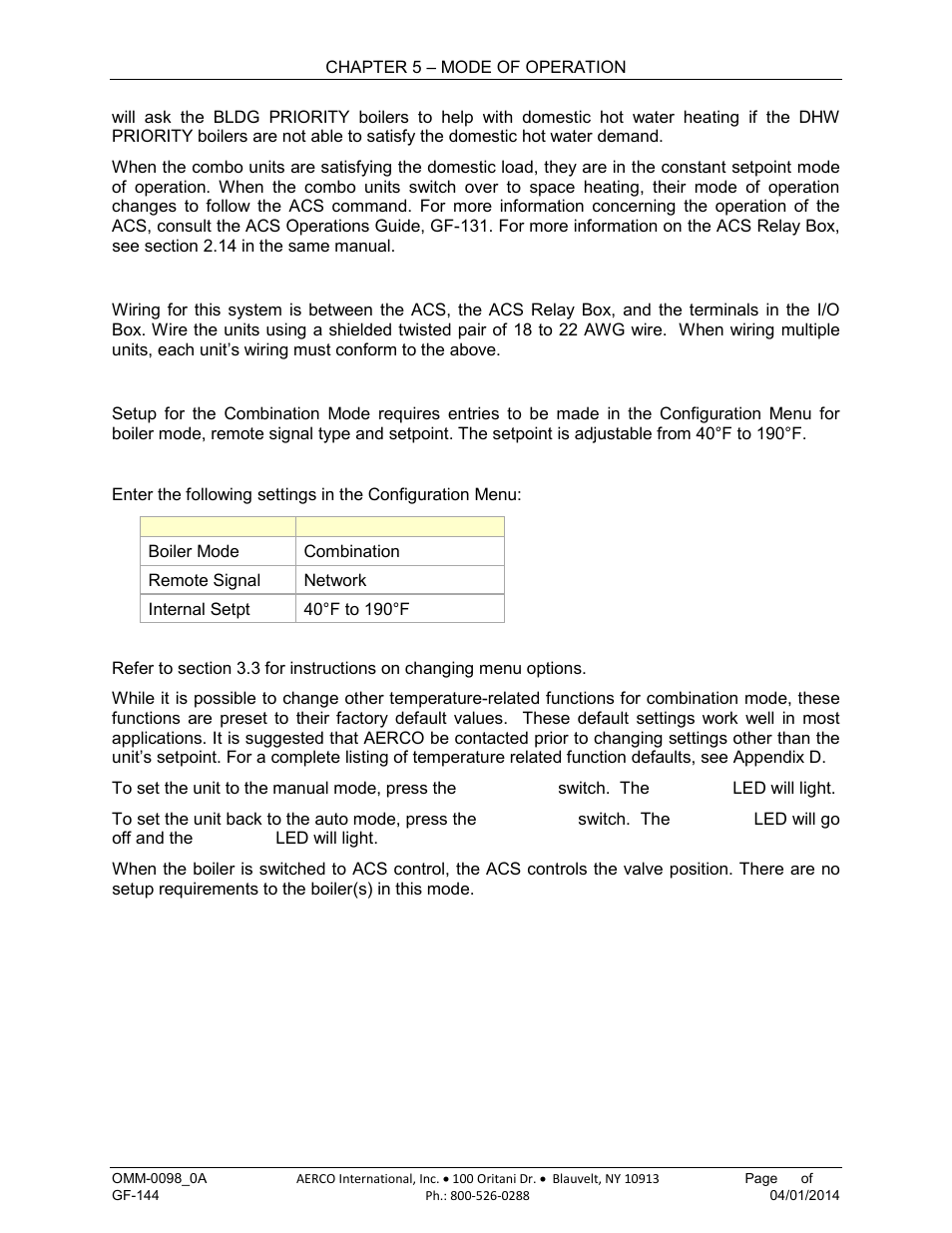 1 combination control system field wiring, 2 combination control system setup and startup | AERCO BMK 2000DF User Manual | Page 75 / 196
