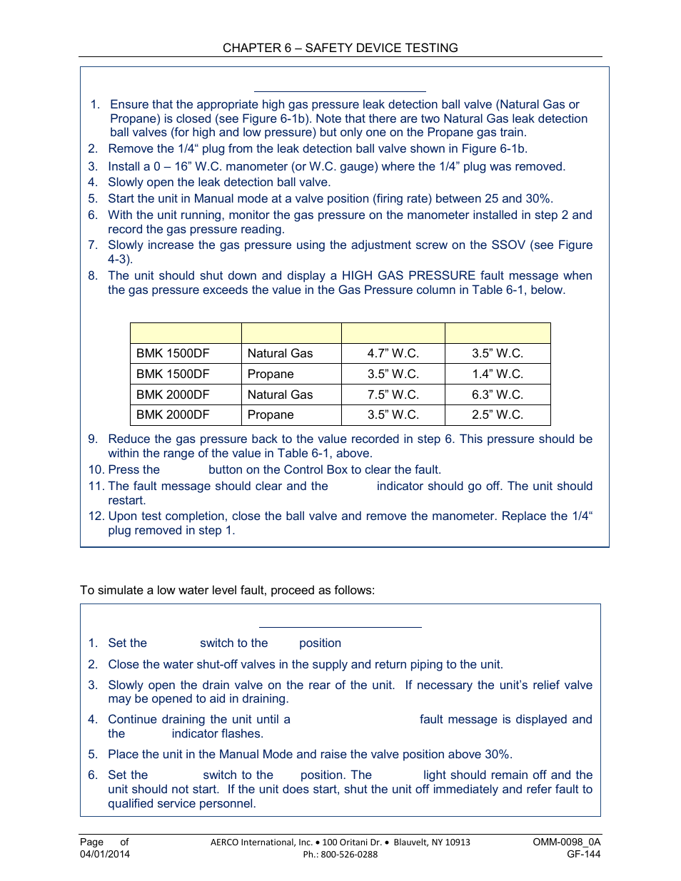 4 low water level fault test | AERCO BMK 2000DF User Manual | Page 80 / 196