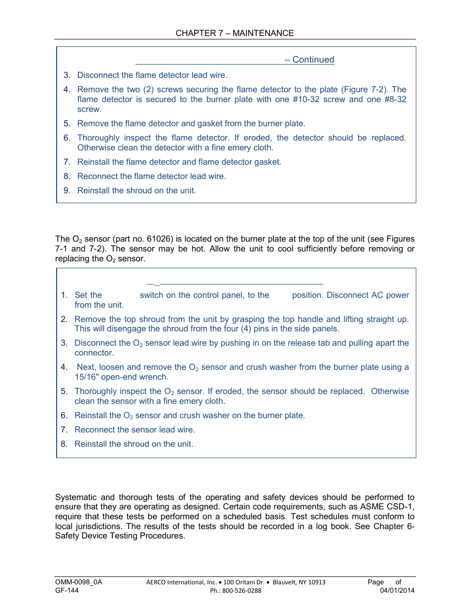 4 o2 sensor, 5 safety device testing, Sensor 95 | AERCO BMK 2000DF User Manual | Page 95 / 196