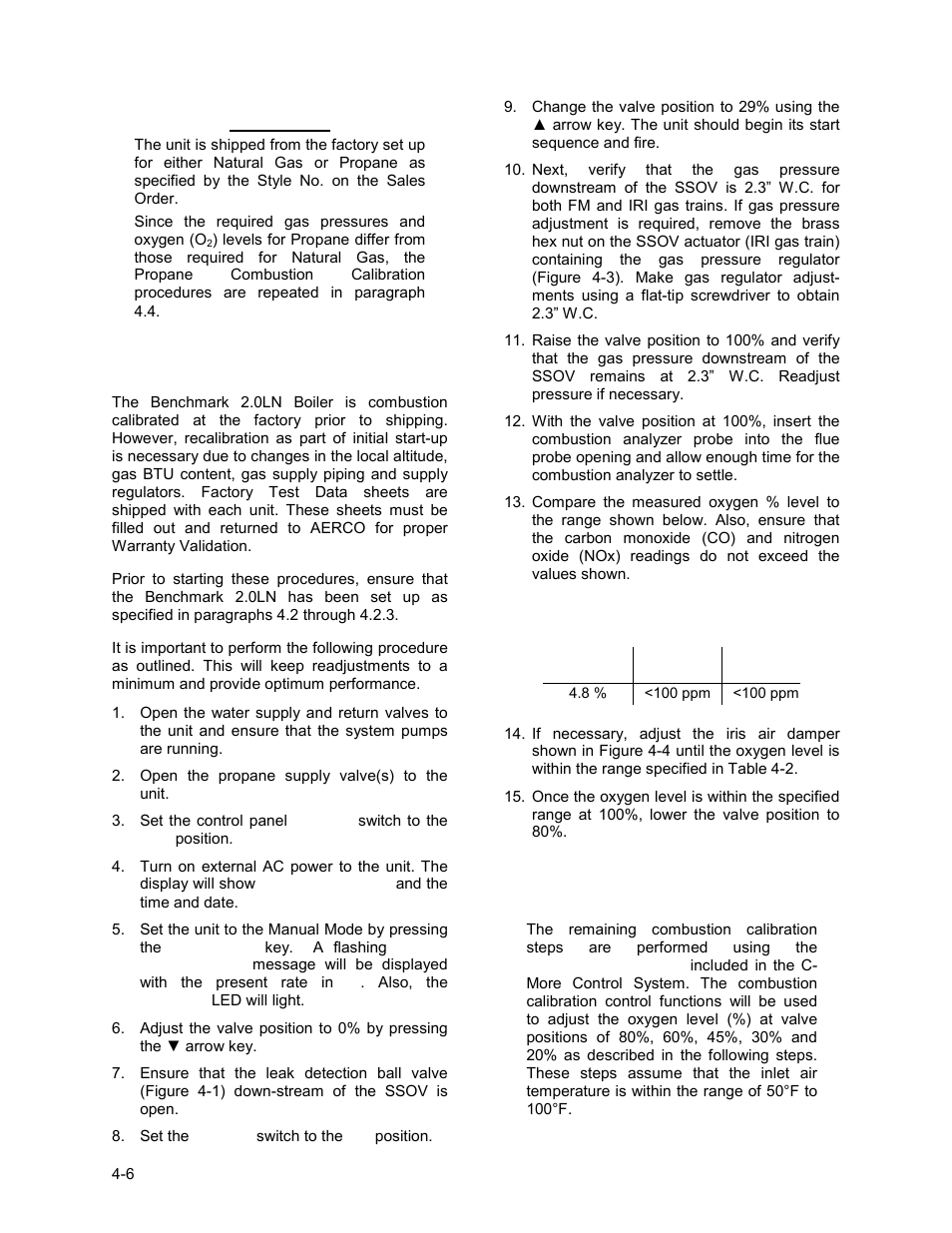 4 propane combustion calibration, Initial start-up | AERCO BMK 2.0 LN Nat. Gas June 2010 User Manual | Page 40 / 125