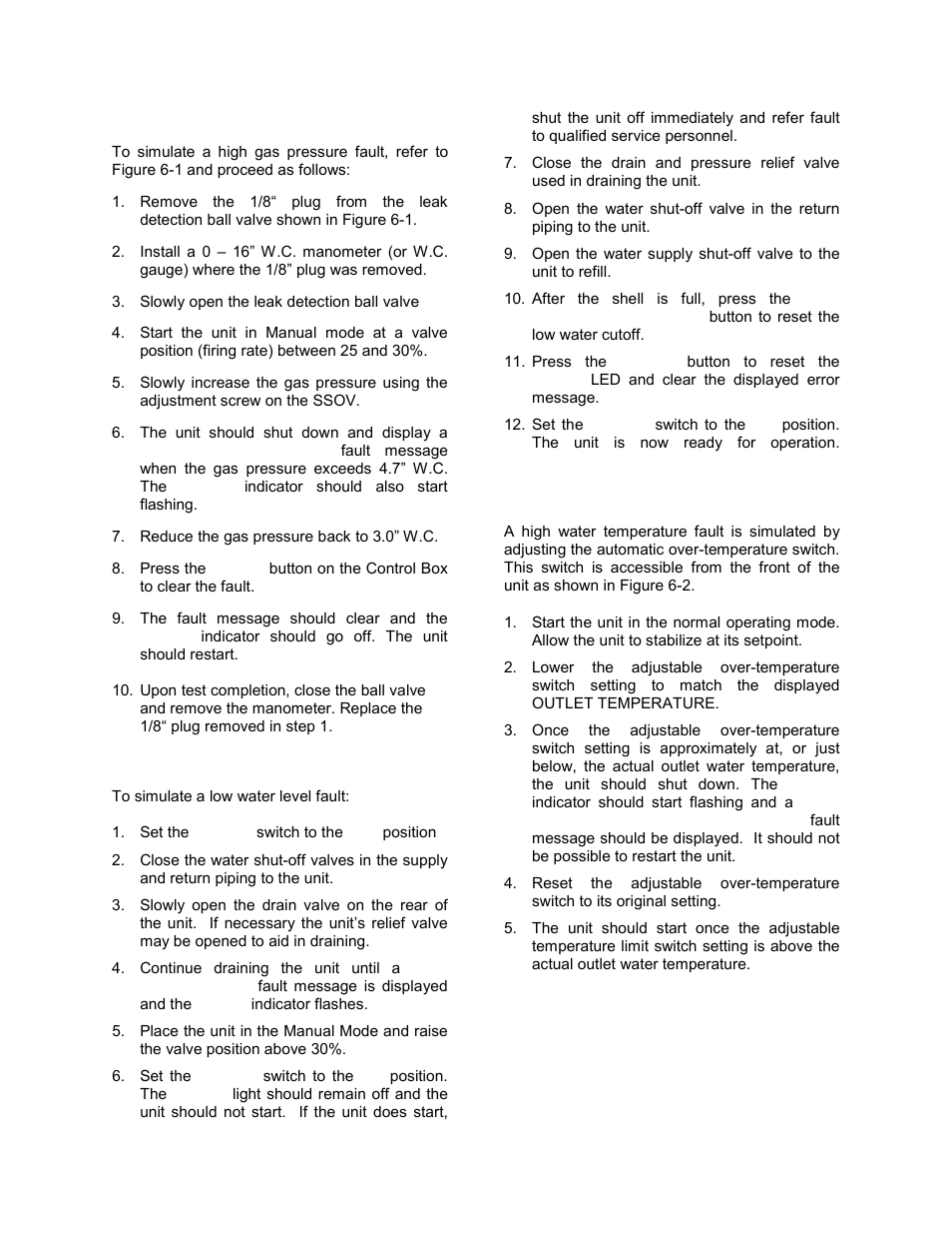 3 high gas pressure test, 4 low water level fault test, 5 water temperature fault test | Safety device testing | AERCO BMK 2.0 LN Nat. Gas June 2010 User Manual | Page 52 / 125