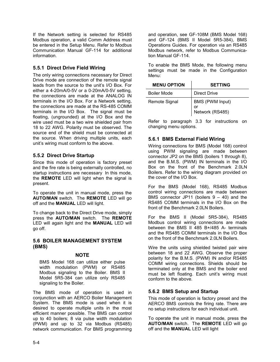 6 boiler management system (bms), Mode of operation | AERCO BMK 2.0 LN Natural Gas 2008 User Manual | Page 40 / 111